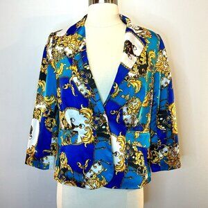 MADISON Women's Blue/Gold Satin Printed Blazer - Size Small - NWT.